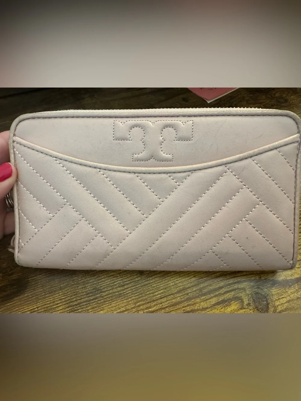 Tory Burch Soft Pink Quilted Zip Wallet